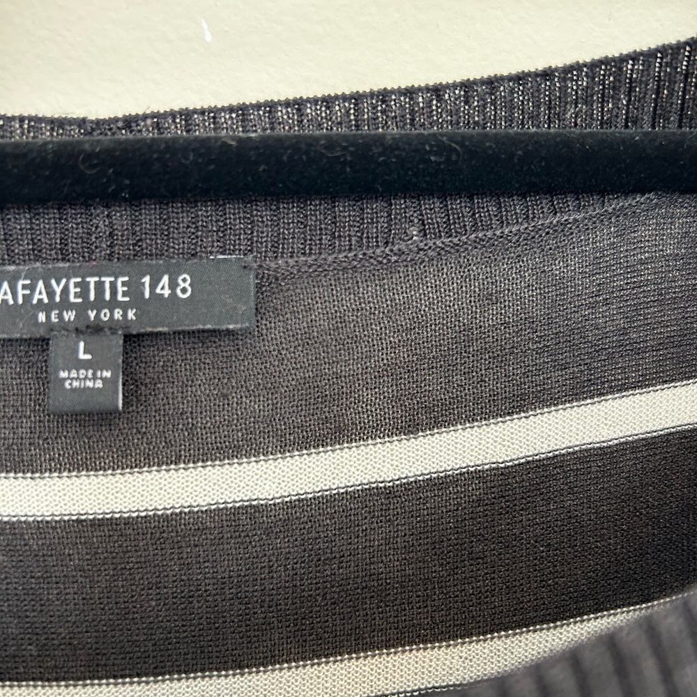 LAFAYETTE 148 New York Stripe Raglan Sweater - Black & “Ash” color - size L - Picture 9 of 15